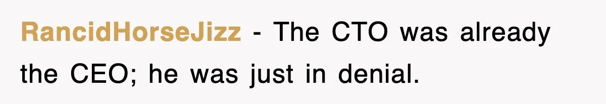 RancidHorseJizz − The CTO was already the CEO; he was just in denial.