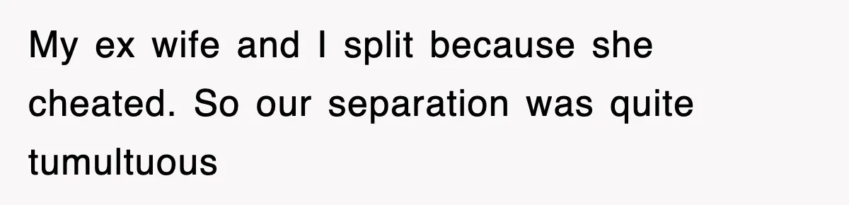My ex wife and I split because she cheated. So our separation was quite tumultuous