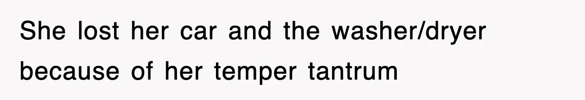 She lost her car and the washer/dryer because of her temper tantrum