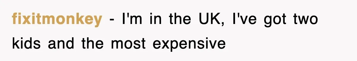 fixitmonkey − I'm in the UK, I've got two kids and the most expensive