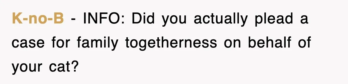 K-no-B − INFO: Did you actually plead a case for family togetherness on behalf of your cat?