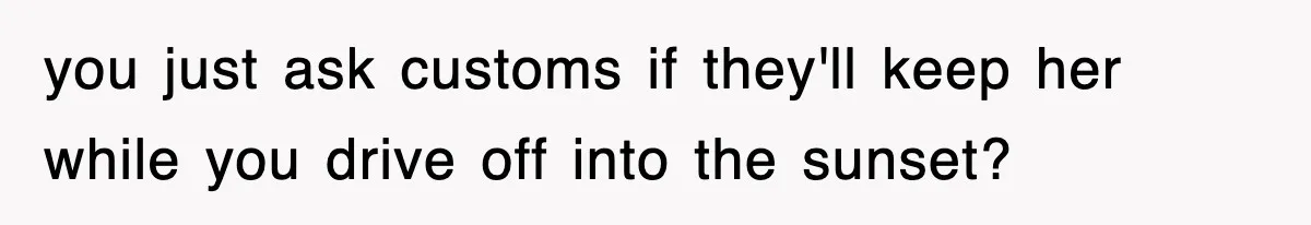 you just ask customs if they'll keep her while you drive off into the sunset?