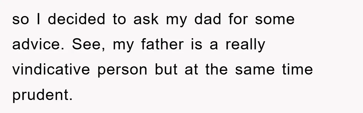 so I decided to ask my dad for some advice. See, my father is a really vindicative person but at the same time prudent.
