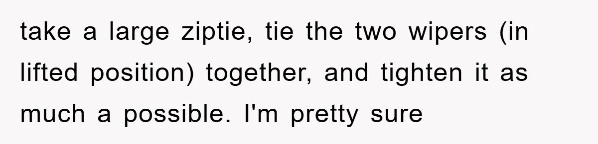take a large ziptie, tie the two wipers (in lifted position) together, and tighten it as much a possible. I'm pretty sure