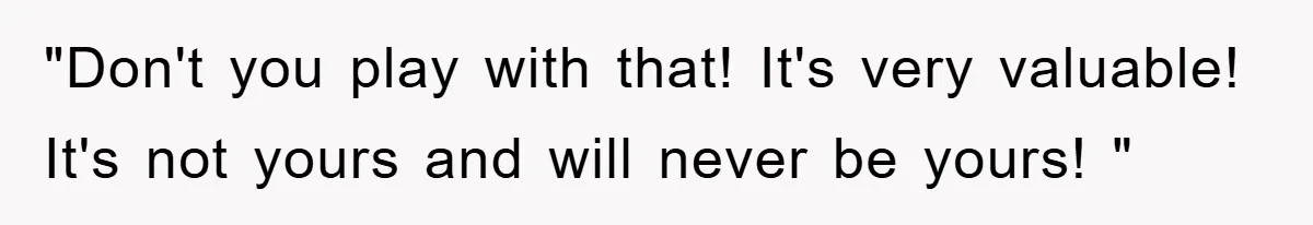 "Don't you play with that! It's very valuable! It's not yours and will never be yours! "