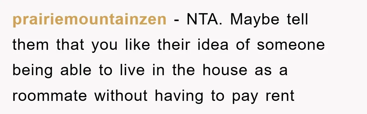 prairiemountainzen - NTA. Maybe tell them that you like their idea of someone being able to live in the house as a roommate without having to pay rent
