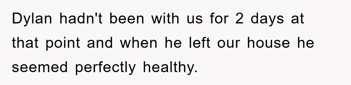 Dylan hadn't been with us for 2 days at that point and when he left our house he seemed perfectly healthy.