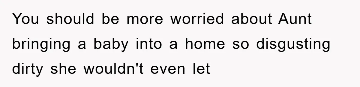 'I Ruined My Own Party': Aunt Tries To Steamroll Niece, Gets Baby Shower Canceled You should be more worried about Aunt bringing a baby into a home so disgusting dirty she wouldn't even let