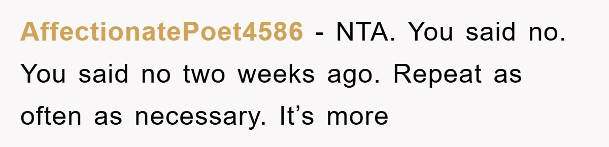 'I Ruined My Own Party': Aunt Tries To Steamroll Niece, Gets Baby Shower Canceled AffectionatePoet4586 - NTA. You said no. You said no two weeks ago. Repeat as often as necessary. It’s more