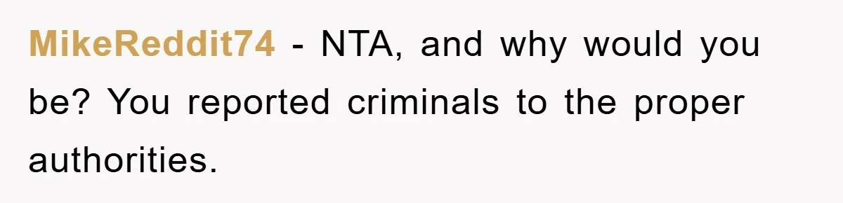 MikeReddit74 − NTA, and why would you be? You reported criminals to the proper authorities.