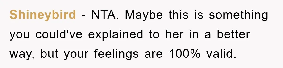 Shineybird − NTA. Maybe this is something you could've explained to her in a better way, but your feelings are 100% valid.