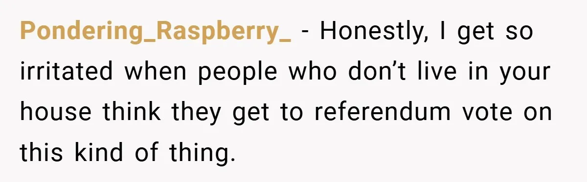 Pondering_Raspberry_ − Honestly, I get so irritated when people who don’t live in your house think they get to referendum vote on this kind of thing.