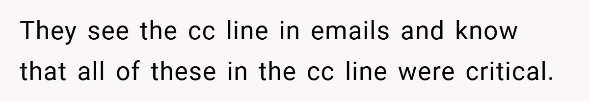 They see the cc line in emails and know that all of these in the cc line were critical.