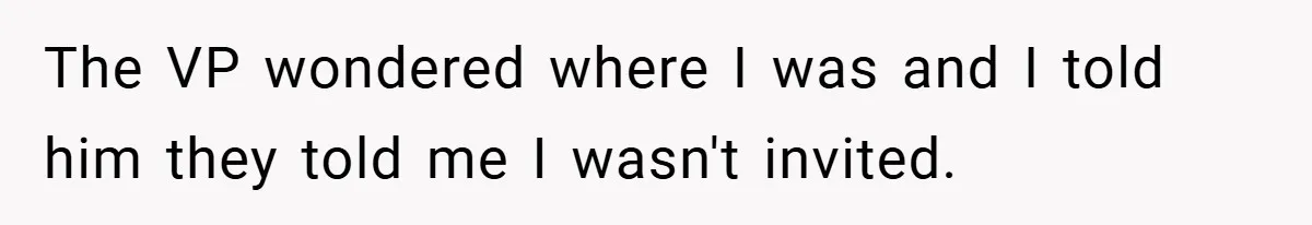 The VP wondered where I was and I told him they told me I wasn't invited.