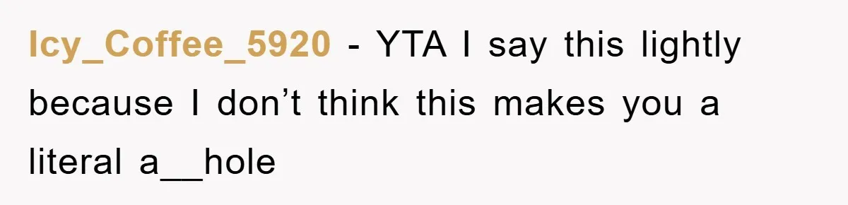 Icy_Coffee_5920 − YTA I say this lightly because I don’t think this makes you a literal a__hole