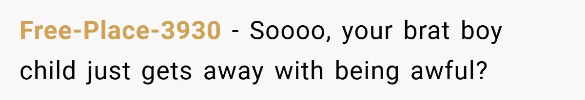 Free-Place-3930 − Soooo, your brat boy child just gets away with being awful?