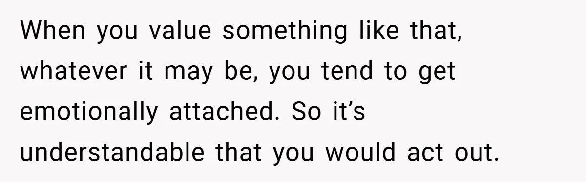 When you value something like that, whatever it may be, you tend to get emotionally attached. So it’s understandable that you would act out.