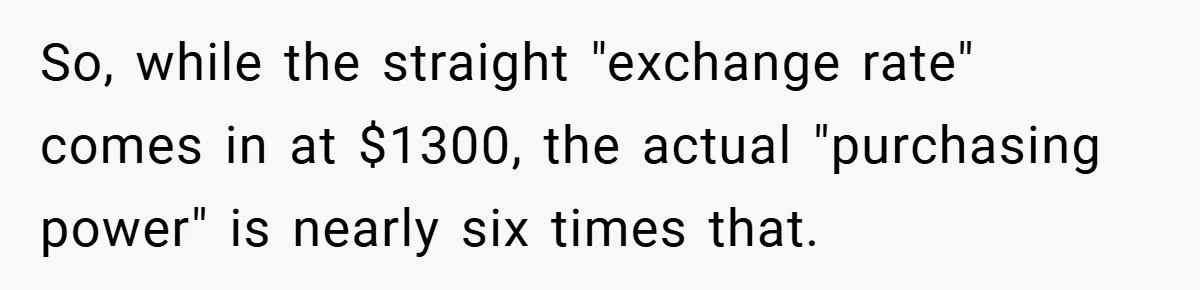 VP Refuses To Return Refundable Deposit, Father Takes School To Court And Wins Big So, while the straight "exchange rate" comes in at $1300, the actual "purchasing power" is nearly six times that.