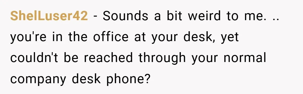 ShelLuser42 − Sounds a bit weird to me. .. you're in the office at your desk, yet couldn't be reached through your normal company desk phone?