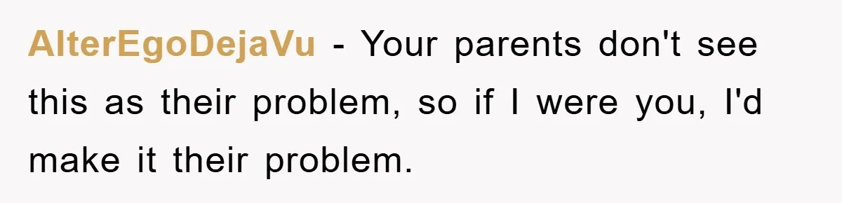 AlterEgoDejaVu − Your parents don't see this as their problem, so if I were you, I'd make it their problem.