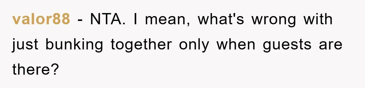valor88 − NTA. I mean, what's wrong with just bunking together only when guests are there?