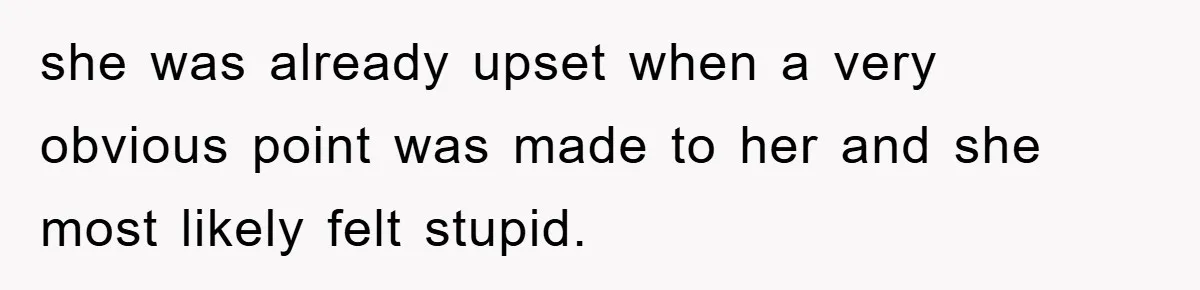 she was already upset when a very obvious point was made to her and she most likely felt stupid.