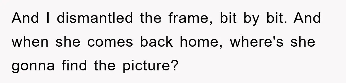 And I dismantled the frame, bit by bit. And when she comes back home, where's she gonna find the picture?