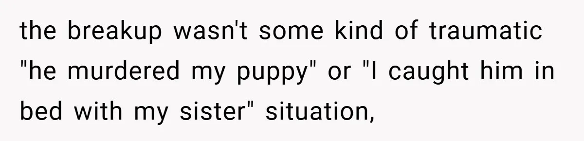 the breakup wasn't some kind of traumatic "he murdered my puppy" or "I caught him in bed with my sister" situation,