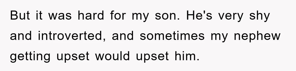 But it was hard for my son. He's very shy and introverted, and sometimes my nephew getting upset would upset him.