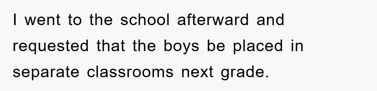 I went to the school afterward and requested that the boys be placed in separate classrooms next grade.