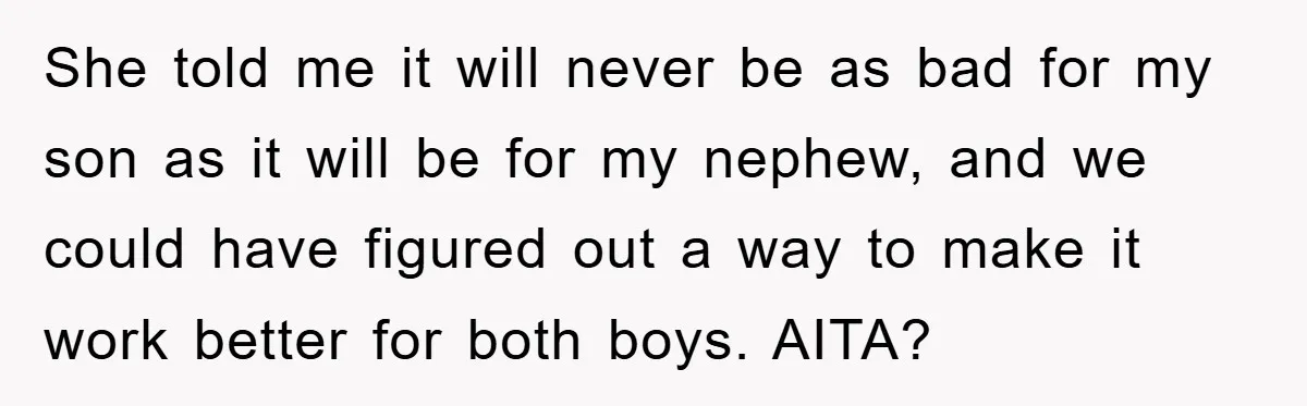 She told me it will never be as bad for my son as it will be for my nephew, and we could have figured out a way to make it...