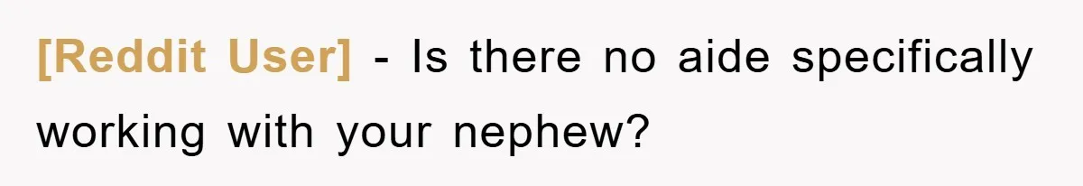 [Reddit User] − Is there no aide specifically working with your nephew?
