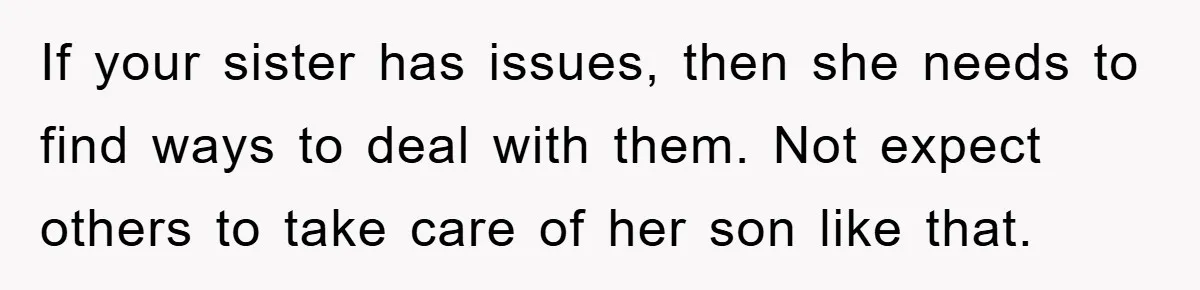 If your sister has issues, then she needs to find ways to deal with them. Not expect others to take care of her son like that.