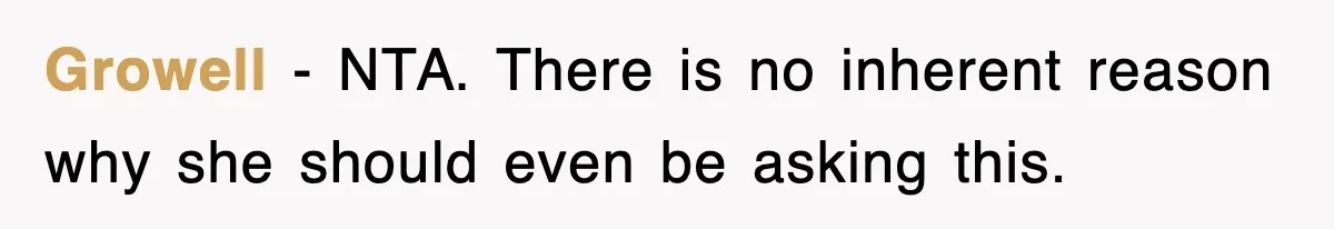 Growell − NTA. There is no inherent reason why she should even be asking this.