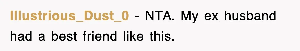 Illustrious_Dust_0 − NTA. My ex husband had a best friend like this.