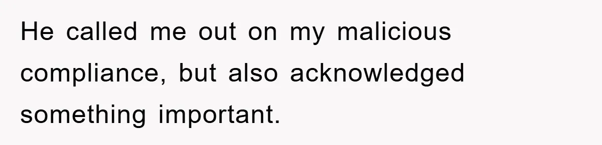 He called me out on my malicious compliance, but also acknowledged something important.