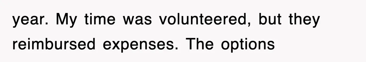 year. My time was volunteered, but they reimbursed expenses. The options