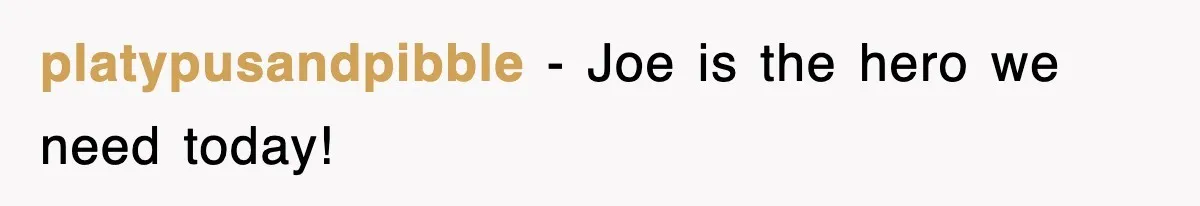 platypusandpibble − Joe is the hero we need today!