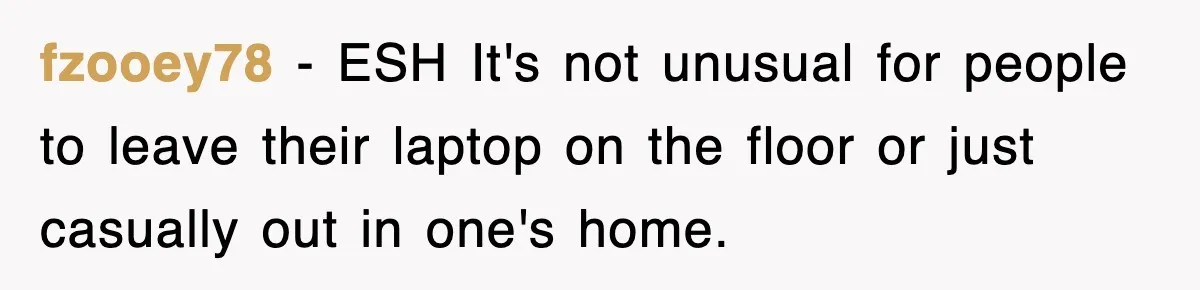 fzooey78 − ESH It's not unusual for people to leave their laptop on the floor or just casually out in one's home.