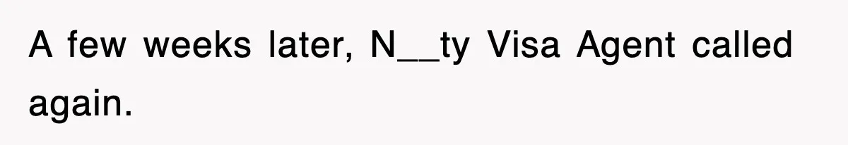 A few weeks later, N__ty Visa Agent called again.