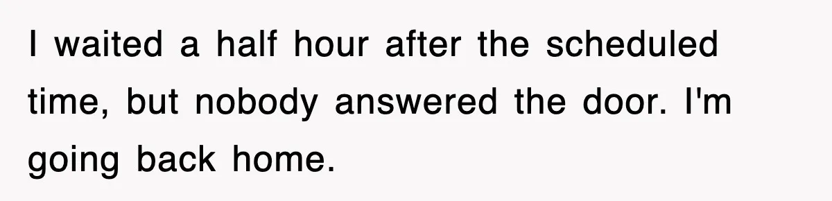 I waited a half hour after the scheduled time, but nobody answered the door. I'm going back home.