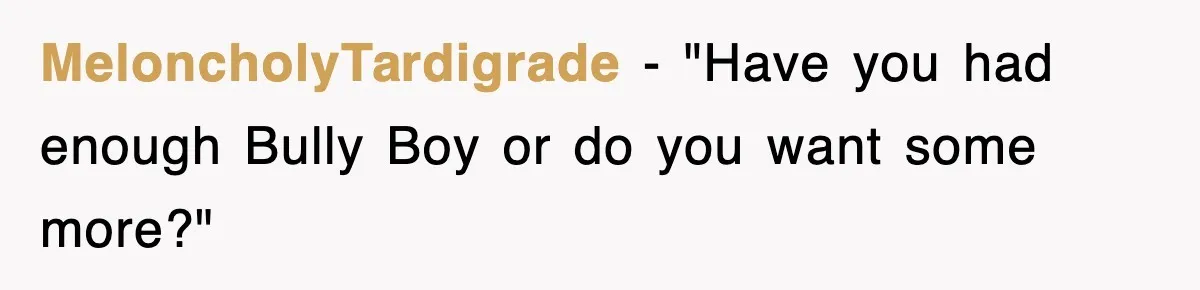 MeloncholyTardigrade − "Have you had enough Bully Boy or do you want some more?"