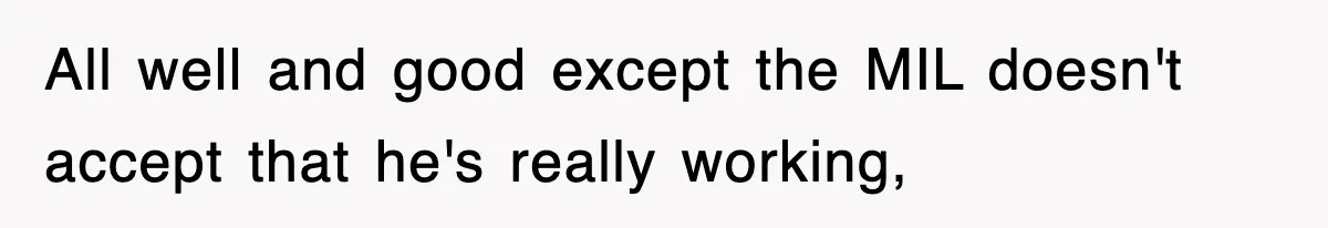All well and good except the MIL doesn't accept that he's really working,