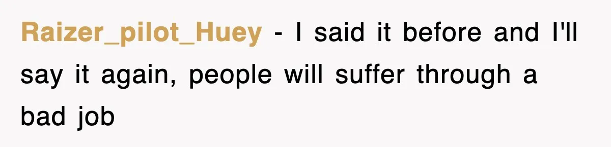 Raizer_pilot_Huey − I said it before and I'll say it again, people will suffer through a bad job