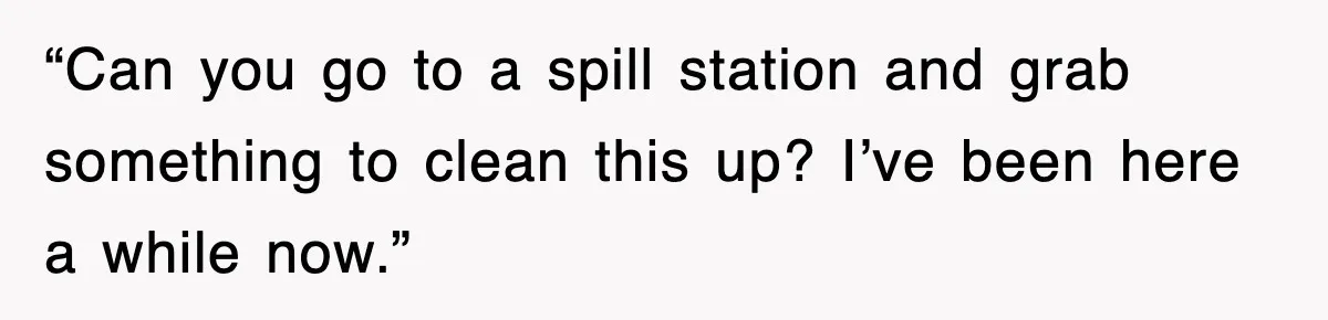 “Can you go to a spill station and grab something to clean this up? I’ve been here a while now.”