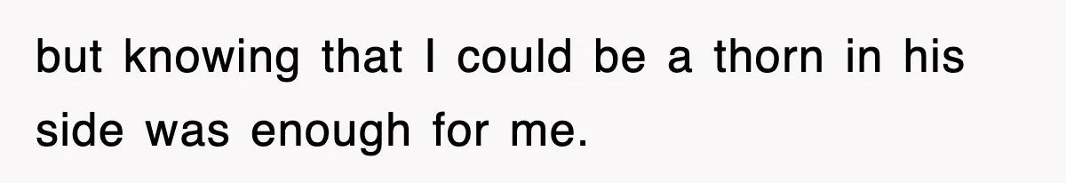 but knowing that I could be a thorn in his side was enough for me.