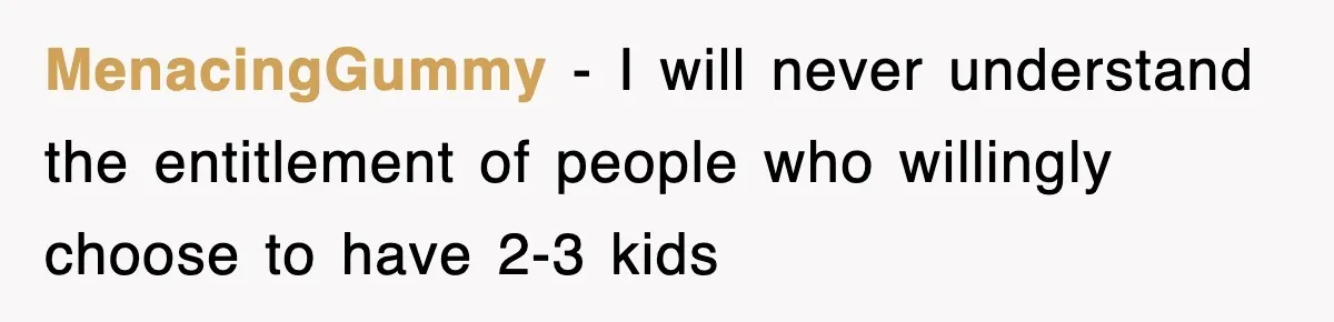 MenacingGummy − I will never understand the entitlement of people who willingly choose to have 2-3 kids