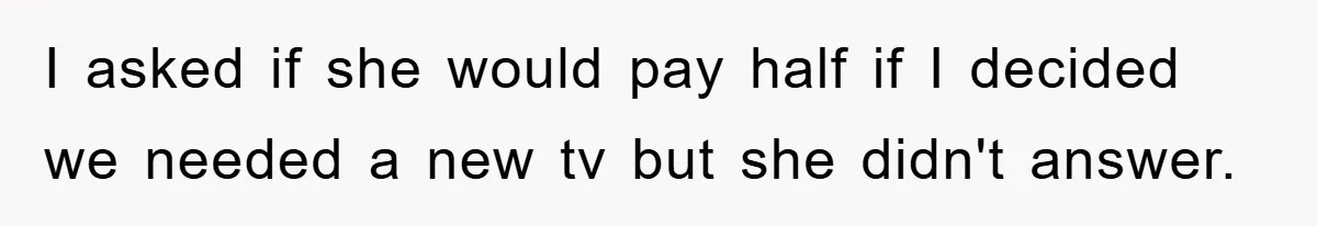 I asked if she would pay half if I decided we needed a new tv but she didn't answer.