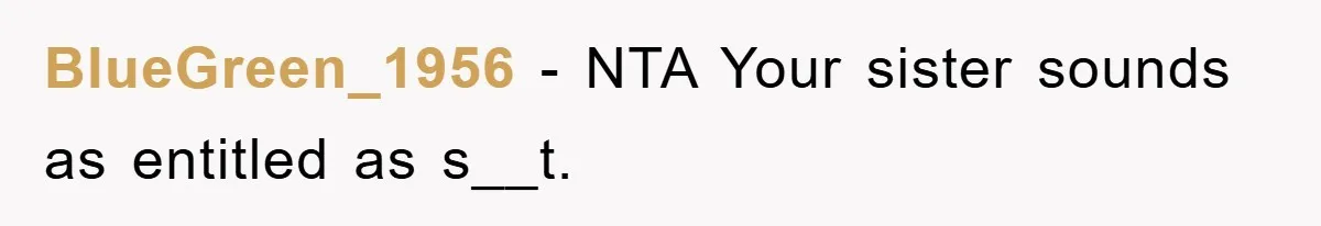 BlueGreen_1956 − NTA Your sister sounds as entitled as s__t.