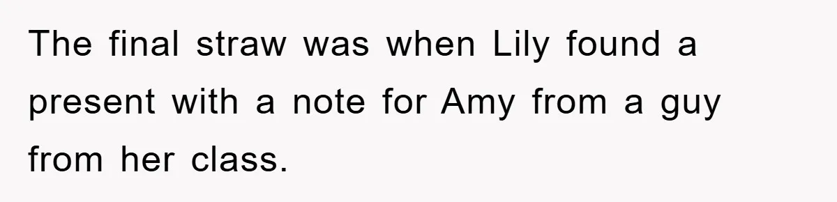 The final straw was when Lily found a present with a note for Amy from a guy from her class.